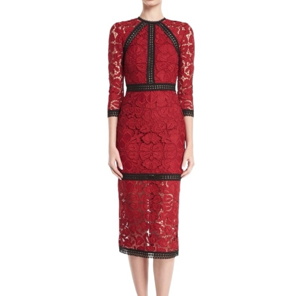EUC Alexis Randie 3/4 Sleeve Lace Midi Dress In Red - Size S - Picture 7 of 12